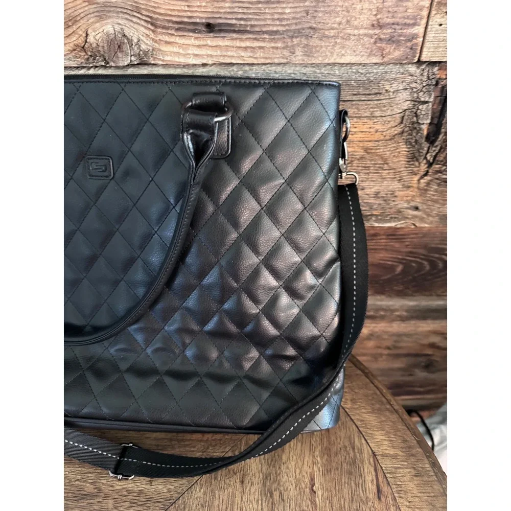 Solo New York Quilted Laptop Tote Bag Black Work Briefcase Crossbody Strap